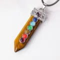 Natürlicher Tigerauge Stein Chakra Schwert Anhänger Halskette mit bunten Edelsteinen Variante - Tigerauge (Ohne Kordel)