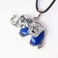 Blaue Stein Elefant Anhänger Halskette mit Silber Legierung Kette für Damen und Mädchen Ch. - Blau