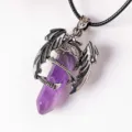 Natural Amethyst Dragon Crystal Pendant Necklace Gothic Style Silver Wing Jewelry for Women - Amethyst