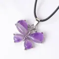 Natuurlijke kristallen vlinder hanger ketting met zwart koord, elegante edelsteen sieraden. - Amethist