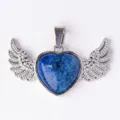 Blue Heart Angel Wings Pendant Necklace Alloy Crystal Jewelry Accessory Gift Elegant Charm - Lapis Lazuli