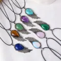 Natürlicher Kristall Stein Engelsflügel Tropfen Anhänger Halskette Retro Schmuck. - Flügel Anhänger (Mit Schwarzer Kordel)