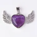 Gorgeous purple heart crystal angel wings pendant necklace fashion jewelry accessory item. - Amethyst