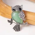 Vintage silver green crystal owl pendant necklace retro fashion sweater chain jewelry accessory - Aventurine Owl Pendant / Aventurine Jade