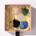 Natural crystal raw stone set with single point prism wand and colorful mineral specimen gift box. - White Crystal Pillar Set