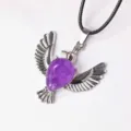 Natuurlijk kristal halfedelsteen duif hanger ketting met paarse edelsteen en zwart koord. - Amethist