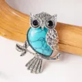 Retro silver turquoise owl brooch vintage sweater chain pendant fashion jewelry accessory 01 - Turquoise