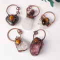 Kupfer umwickelter Naturkristall Edelstein Anhänger Draht gewickelter Schmuck Variante A - Rote Kupfer Rohstein Anhänger (Mit Schwarzer Kordel)