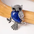 Vintage owl pendant necklace retro blue stone silver alloy sweater chain fashion gift - Lapis Lazuli