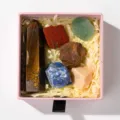 Natural crystal rough stone set in pink gift box with healing chakra mineral specimens. - Tiger's Eye Pillar Set
