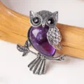 Vintage Crystal Owl Pendant Necklace Fashion Retro Jewelry Sweater Chain Accessory For Women - Amethyst