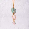 Ciondolo in cristallo macramè in pietra grezza naturale con amazzonite e quarzo rosa. - Amazonite + Quarzo Rosa