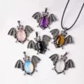 Edelstein Fledermaus Anhänger Halskette im Großhandel mit verschiedenen Natursteinen. - Fledermaus Anhänger (Mit Schwarzer Kordel)