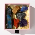 Natural crystal rough stone set featuring mineral specimens and prism pillar in gift box - Labradorite Pillar Set