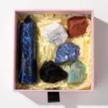 Natural crystal stone raw mineral specimens set in a pink gift box for home decor. - Blue Vein Stone Pillar Set