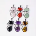 Natürlicher Edelstein Kristall Legierung Katze Anhänger Halskette Modeschmuck Großhandel - Katzen Anhänger (Mit Schwarzer Kordel)