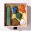 Natural crystal raw stone set gift box featuring healing minerals and a green tower for decor. - Aventurine Pillar Set