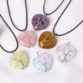 Naturkristall Lebensbaum Herz Anhänger Halskette Edelstein Drahtgewickelt Schmuck Geschenk - Lebensbaum Herz Anhänger (Mit Schwarzer Kordel)