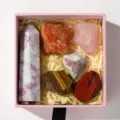 Natural crystal raw stone set pink gift box single point hexagonal pillar ornament - Tourmaline Pillar Set