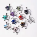 Natur Edelstein Kristall Legierung Katze Anhänger Halskette Mode Schmuck Farbdisplay - Kätzchen Anhänger (Mit Schwarzer Kordel)