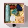 Natural crystal rough stone set with hexagonal prism and colorful minerals in a gift box. - Amazonite Pillar Set