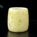 Natural crystal rough stone straight tea cup, polished jade tumbler for home office decor. - Lantian Jade Style