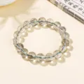 Natural green rutilated quartz round bead crystal bracelet for men and women daily jewelry wear - 8mm / Green Tourmaline Rutilated Quartz Bracelet