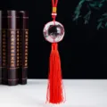 Natural white crystal ball car hanging ornament with red tassel and braided net pendant. - 4.5cm White Crystal Ball - Red Tassel