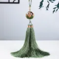 Handcrafted green crystal ball lotus tassel hanging ornament for car mirror or apparel accessory. - 3cm Smoky Crystal Ball - Green Tassel