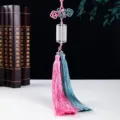 Chinese Knot Tassel Hanging Ornament Pink Blue Variant Crystal Cylinder Car Rearview Mirror Decor - White Crystal Cylinder Scripture - Pink Purple Tassel
