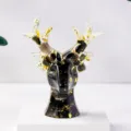 Harz Kristall Hirschkopf Figur mit Goldfolie, perfekte Heimdekoration und Schmuckständer. - Obsidian + Goldfolie / S