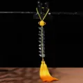 Natural white crystal gourd tassel hanging ornament, yellow Chinese knot car rearview mirror decor. - Chinese Knot Nine Gourds - Yellow Tassel