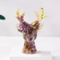 Kristall Schotter Harz Hirschkopf Ornament Luxus Goldfolie Wohnkultur Schmuck Ständer - Amethyst + Goldfolie / S