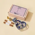 Ciotola a cuore in resina di lapislazzuli con incenso e supporto in ottone - Lapis lazulestone love bowl incense box