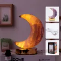 Lámpara de mesa de luna de cristal natural variante, luz de noche USB, iluminación de ambiente. - Estilo Luna de Fluorita Arcoíris / Luz de 3 Colores (Interruptor Táctil)