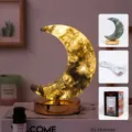 Lámpara de mesa de luna de piedra bruta de cristal natural luz de noche USB decoración - Estilo Luna de Ágata de Musgo / Luz de 3 Colores (Interruptor Táctil)