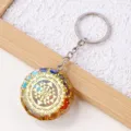 Orgone Crystal Stone Resin Keychain Pendant Spiritual Sacred Geometry Key Ring Gift - Style 1 (Silver Chain)