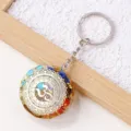 Natural crystal stone orgone keychain pendant, octagonal spiritual jewelry gift for bags. - Style 2 (Silver Chain)