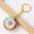 Natural crystal chip orgone keychain with sacred geometry mandala symbol for bag and car keys - Style 2 (Gold Chain)