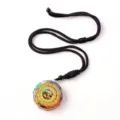 Natural crystal chips orgone pendant necklace with sacred geometry design and black rope. - Style 2 (Black Rope Pendant)