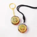 Natural crystal orgone pendant keychain necklace set with sacred geometry for gifts and decor - Style 1 (Set: Gold Chain Keychain + Black Rope Pendant) / Two-Piece Set