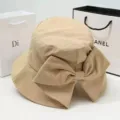 Cappello Secchiello Estivo Beige con Grande Fiocco Donna Protezione Solare UV Tesa Larga - Stile con Fiocco e Spacco / Kaki