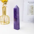 Natural crystal purple mica four sided pillar polished single point crystal tower decor - 200-300g