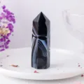 Natural Black Agate Crystal Pillar Hexagonal Banded Agate Polished Stone Home Office Decor - Black Silk Banded Agate Hexagonal Pillar / Height Approx 7-9cm