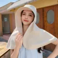 Wide brim sun hat with cape neck flap uv protection outdoor hiking fisherman hat sun cap. - Beige