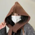 Braune gestrickte Kapuze Schal All-in-One warme Winter Mütze Schal Set Damen Mode - Lafa Schal Mütze / Kaffeebraun
