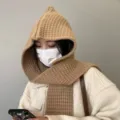 Gestrickter Kapuzenschal Winter Warmer Einfarbiger Integrierter Hut Schal Mode Neu - Lafa Schal Mütze / Khaki