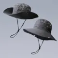 Men's outdoor wide brim sun protection bucket hat quick dry fisherman hat grey variant - Grid Dot Outdoor [Grey]