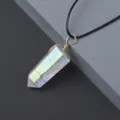 Kristall Sechseckige Säule Anhänger Aura Quarz Golddraht Schwarze Kordel Halskette - Regenbogenkristall / Anhänger