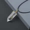 Natural crystal quartz hexagonal prism pendant necklace with gold wire wrapped handmade jewelry. - White Crystal / Pendant